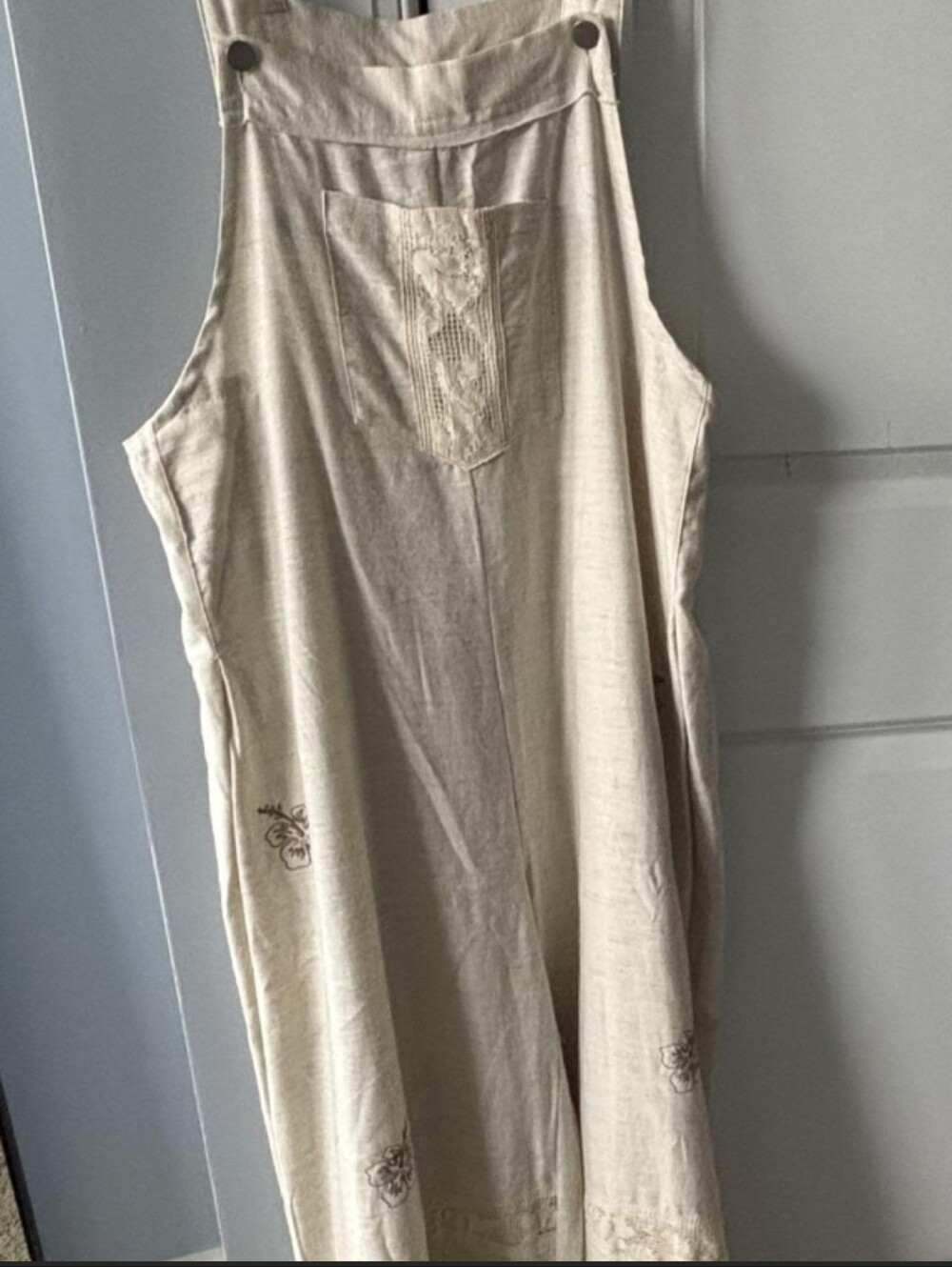 NWOT- POL Linen Overalls Cream With Brown Hibiscus Small
